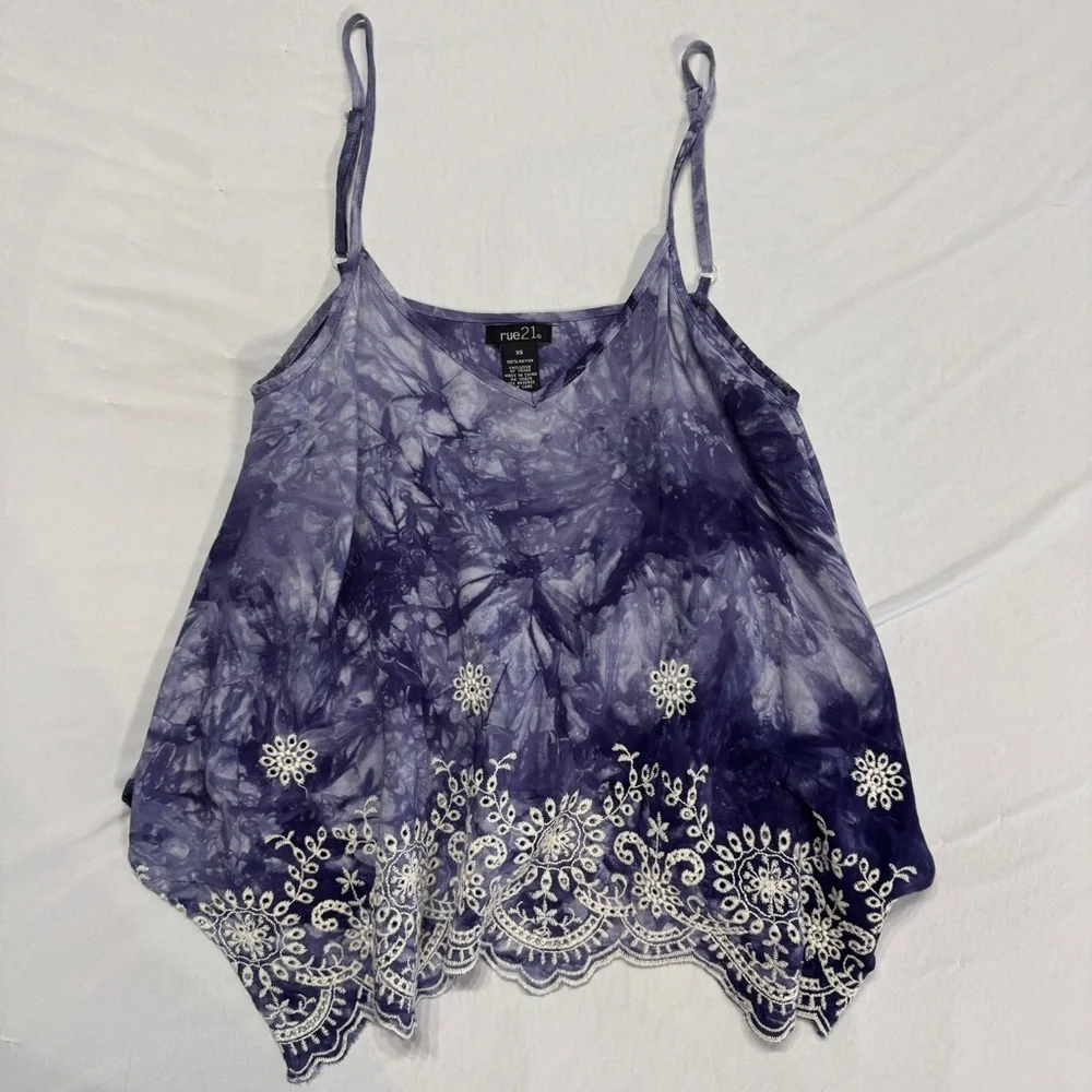 Rue21 Tie-dye‎ Handkerchief Tank Top Blue & white Size XS